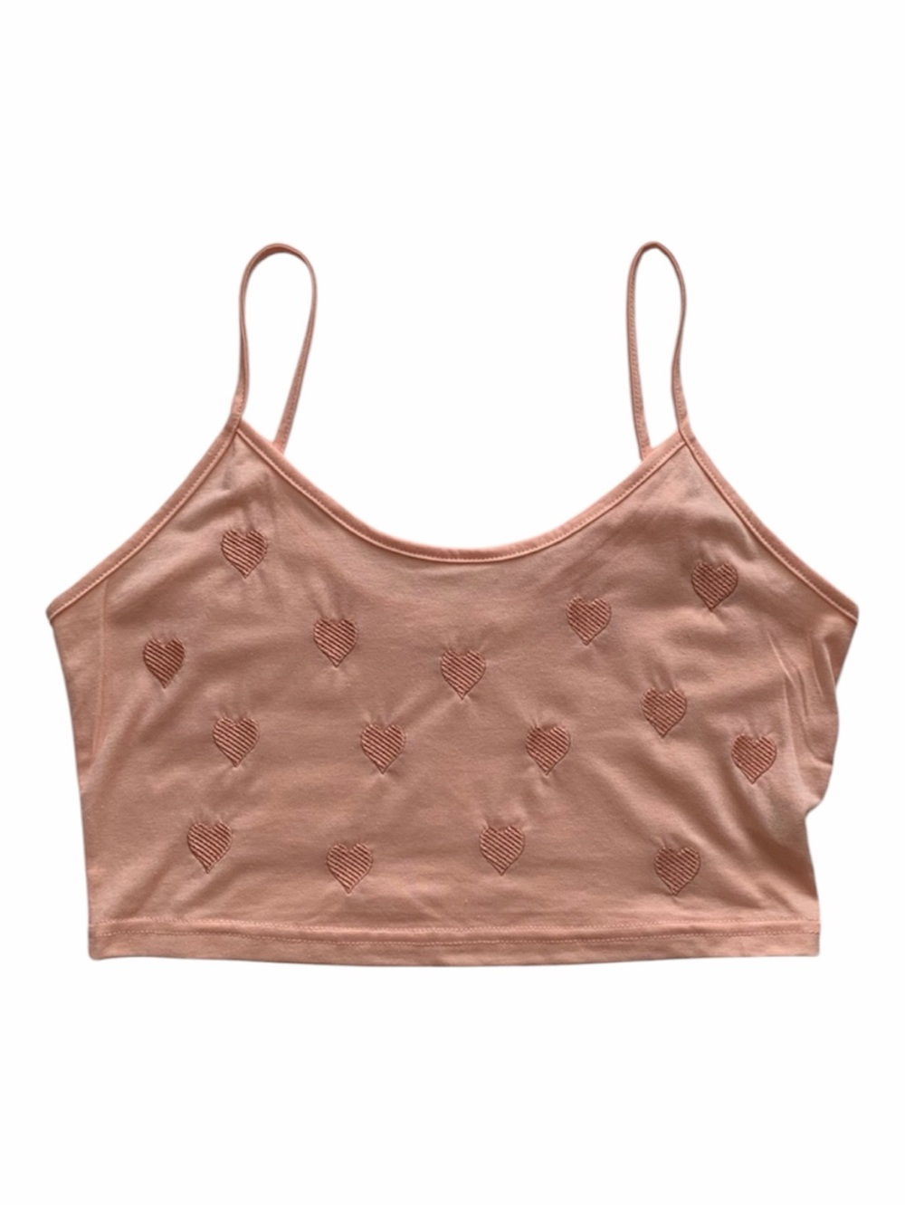 ROMWE Cropped Tank Top Women’s Size Medium Peachy Pink Embroidered Hearts